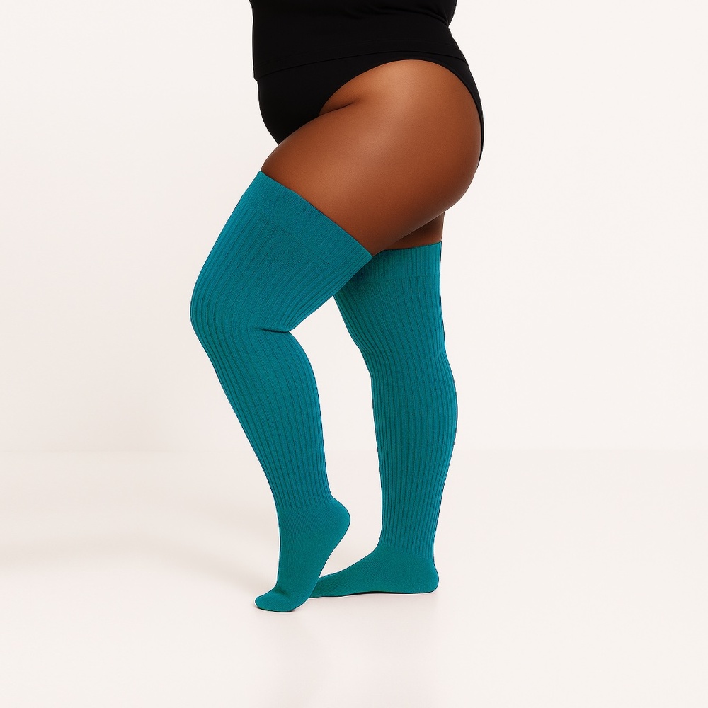 PLUS SIZE Thigh High Socks, Turquoise Women's Extra Long Over The Knee Stocking